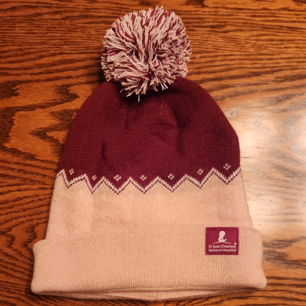 St Jude's Maroon and Pink Pom-Pom Beanie By BocoGear